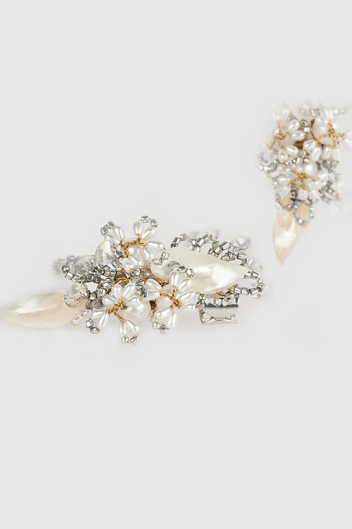 White Finish Bead & Pearl Stud Earrings by House of D'oro at Pernia's Pop Up Shop