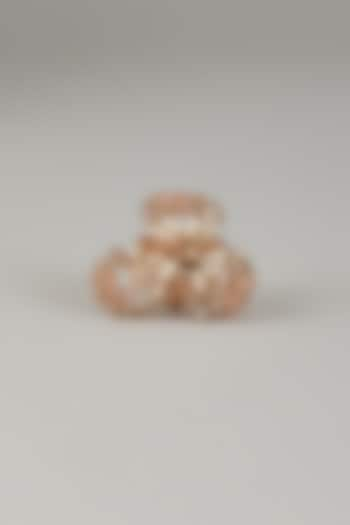 Gold Finish White & Beige Beaded Stud Earrings by House of D'oro at Pernia's Pop Up Shop