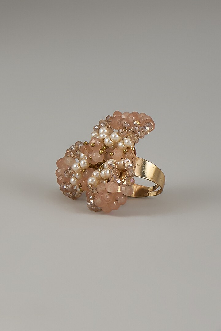 Gold Finish White & Beige Beaded Stud Earrings by House of D'oro at Pernia's Pop Up Shop