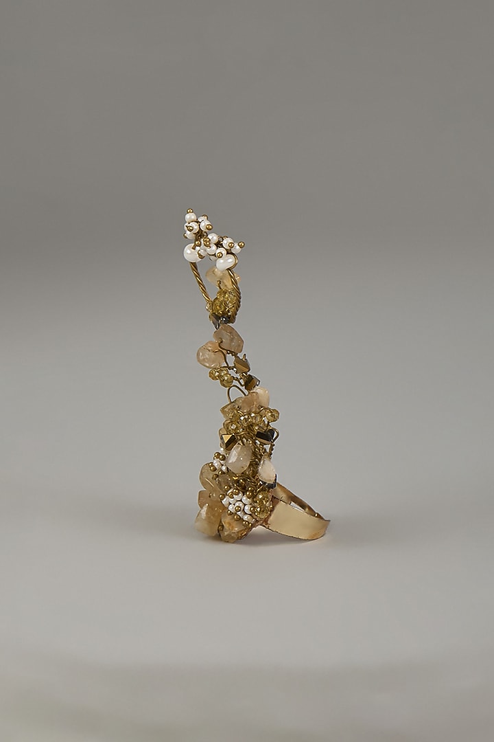 Gold Finish Stone & Beaded Ring by House of D'oro at Pernia's Pop Up Shop