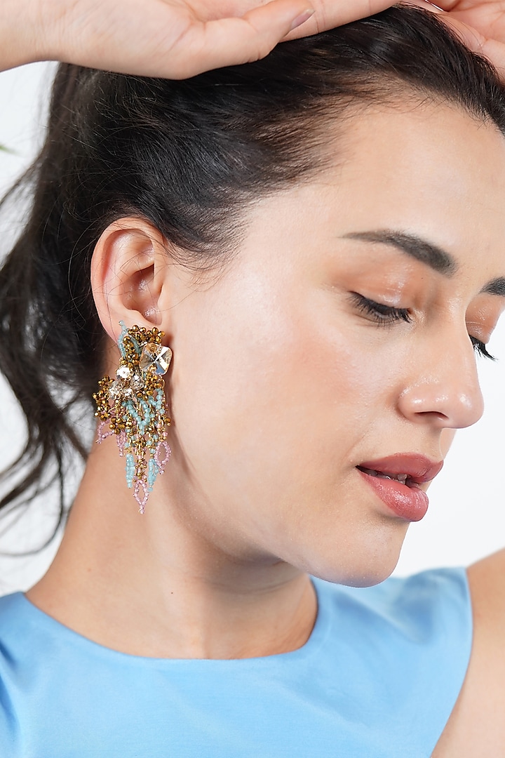 Gold Finish Multi-Colored Beaded Dangler Earrings by House of D'oro at Pernia's Pop Up Shop