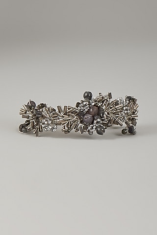 Gold Finish Black Onyx & Grey Beaded Bracelet by House of D'oro