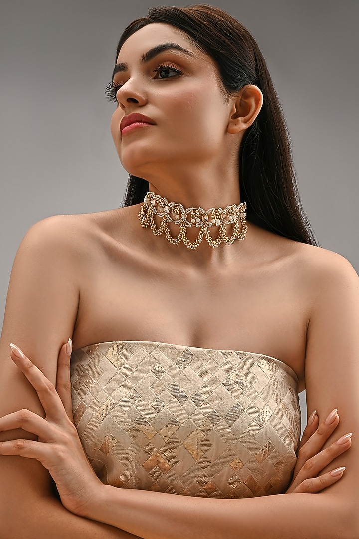 Gold Finish Brass Handcrafted Choker Necklace by House of D'oro at Pernia's Pop Up Shop
