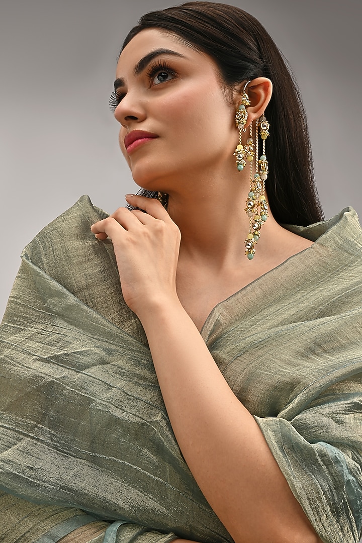 Gold Finish Kundan Polki & Multi-Colored Stone Layered Earcuffs by House of D'oro at Pernia's Pop Up Shop