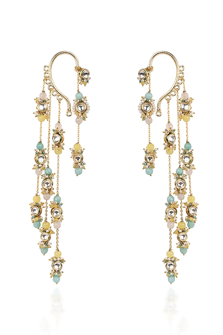 Gold Finish Kundan Polki & Multi-Colored Stone Layered Earcuffs by House of D'oro at Pernia's Pop Up Shop