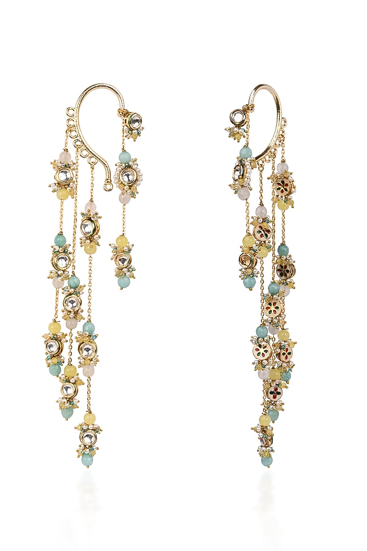 Gold Finish Kundan Polki & Multi-Colored Stone Layered Earcuffs by House of D'oro at Pernia's Pop Up Shop