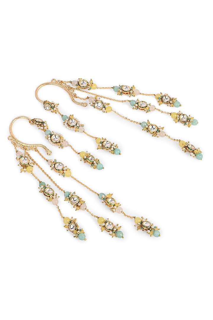 Gold Finish Kundan Polki & Multi-Colored Stone Layered Earcuffs by House of D'oro at Pernia's Pop Up Shop