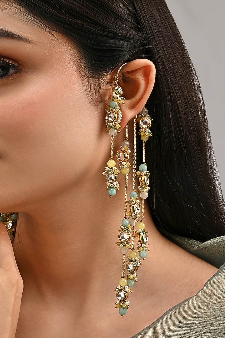 Gold Finish Kundan Polki & Multi-Colored Stone Layered Earcuffs by House of D'oro at Pernia's Pop Up Shop