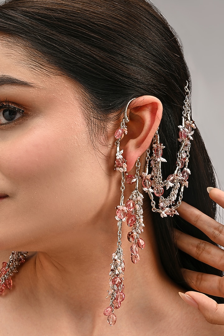 Silver Finish Agate Stone Earchains by House of D'oro at Pernia's Pop Up Shop