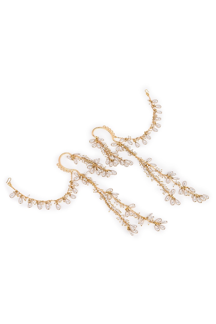 Gold Finish Pearl Drop Earchains by House of D'oro at Pernia's Pop Up Shop