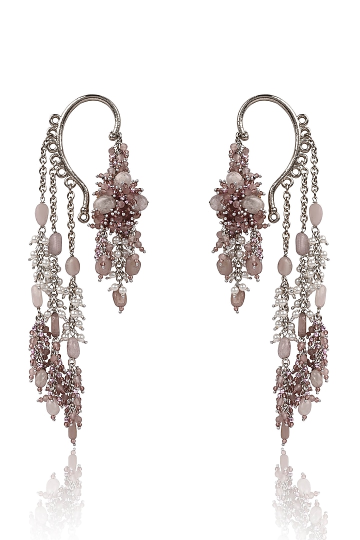 Silver Finish Lilac Crystal & Pink Beaded Earcuffs by House of D'oro at Pernia's Pop Up Shop