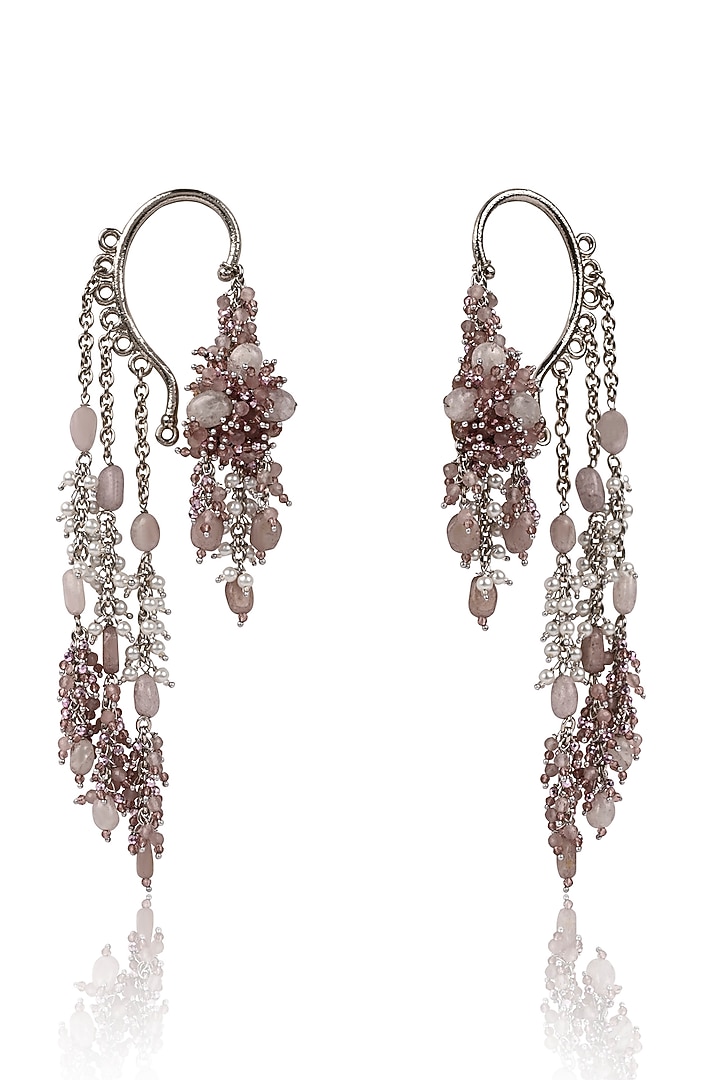 Silver Finish Lilac Crystal & Pink Beaded Earcuffs by House of D'oro at Pernia's Pop Up Shop