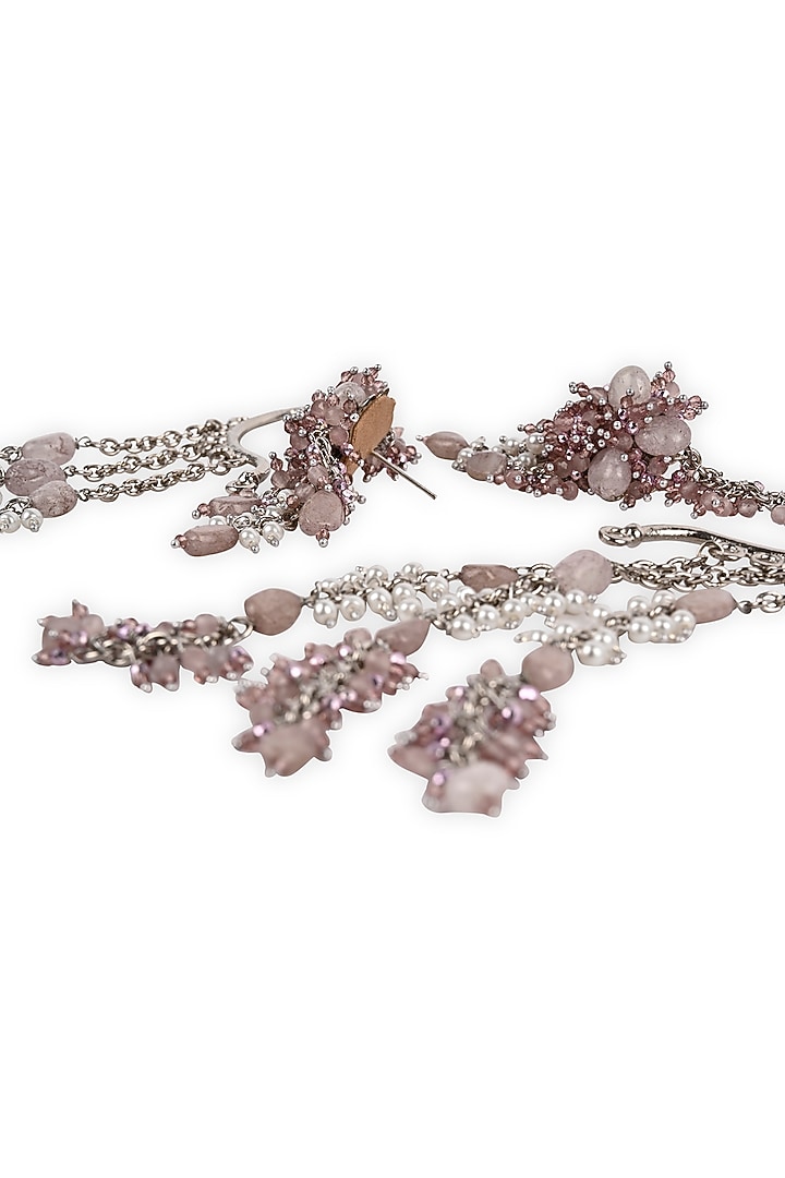 Silver Finish Lilac Crystal & Pink Beaded Earcuffs by House of D'oro at Pernia's Pop Up Shop