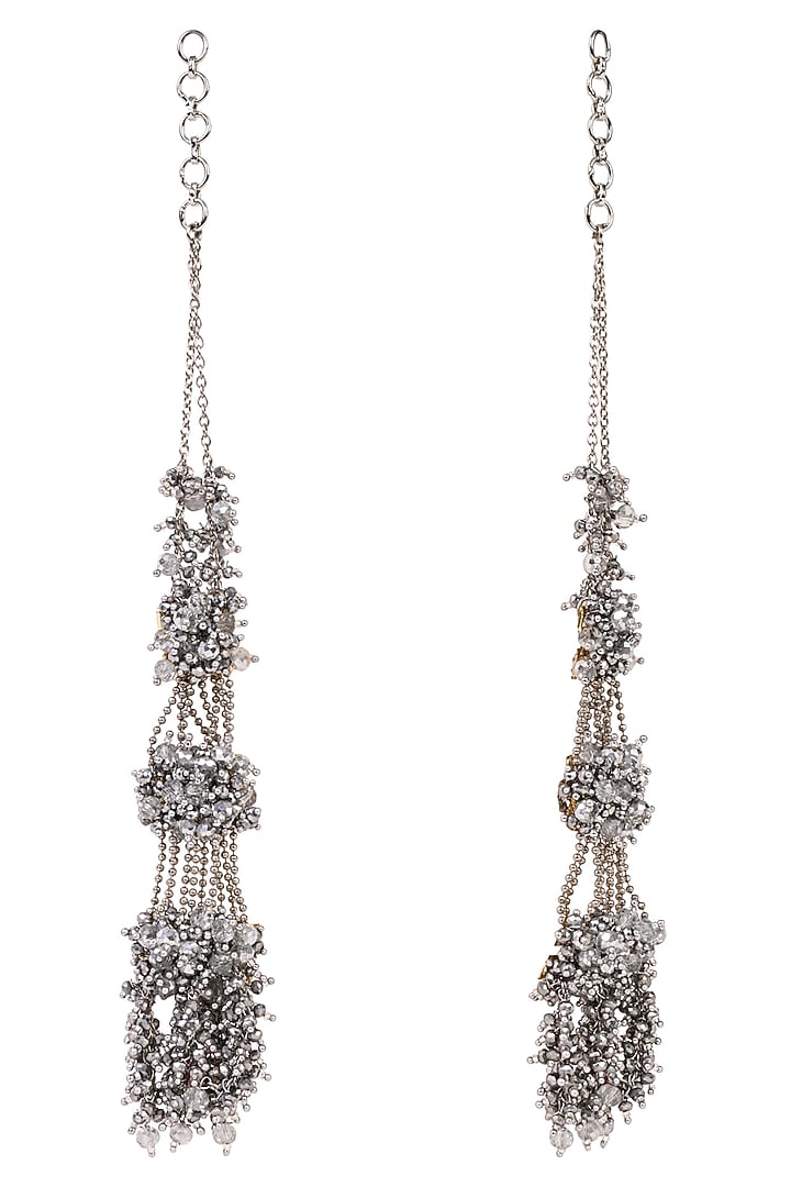 Silver Finish Crystal Handcrafted Layered Long Earrings by House of D'oro at Pernia's Pop Up Shop