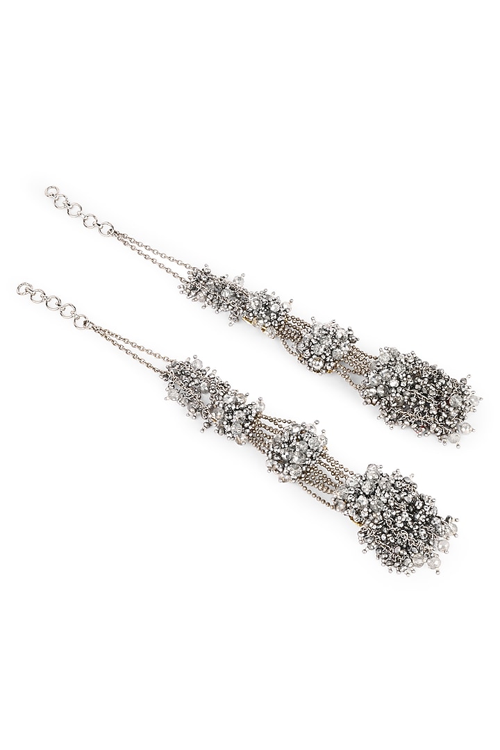 Silver Finish Crystal Handcrafted Layered Long Earrings by House of D'oro at Pernia's Pop Up Shop