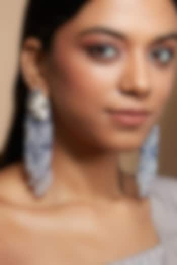 Silver Finish Blue Synthetic Stone Tassel Earrings by House of D'oro at Pernia's Pop Up Shop