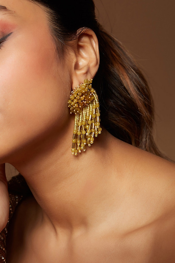 Gold Finish Agate Handcrafted Tassel Earrings by House of D'oro