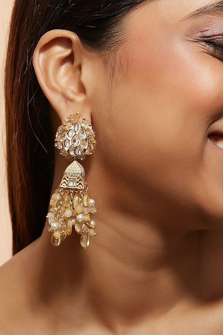 Gold Finish Meenakari Jhumka Earrings by House of D'oro