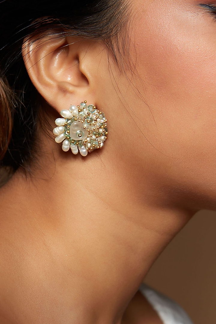 Gold Finish Earrings With Shell Pearls by House of D'oro at Pernia's Pop Up Shop