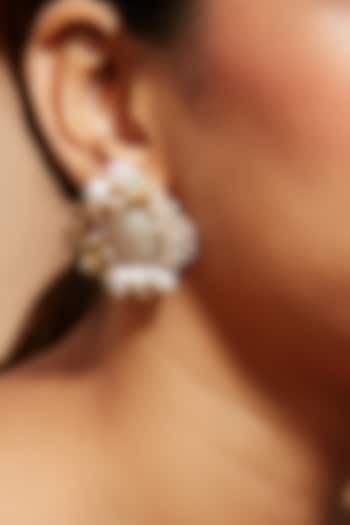 Gold Finish Shell Pearl Stud Earrings by House of D'oro at Pernia's Pop Up Shop
