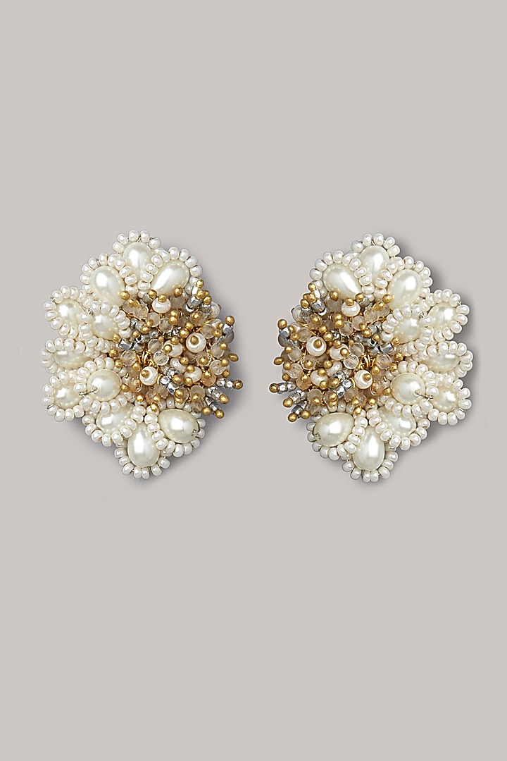 Gold Finish Shell Pearl Stud Earrings by House of D'oro at Pernia's Pop Up Shop