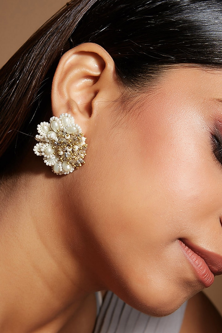 Gold Finish Shell Pearl Stud Earrings by House of D'oro at Pernia's Pop Up Shop