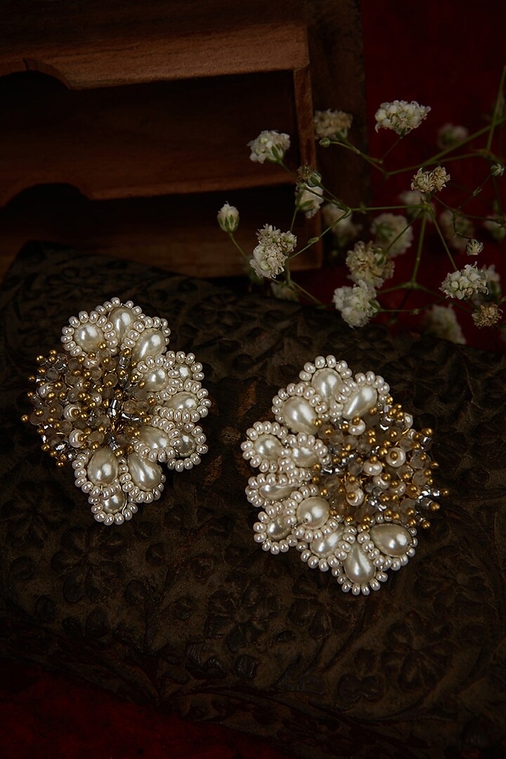 Gold Finish Shell Pearl Stud Earrings by House of D'oro at Pernia's Pop Up Shop