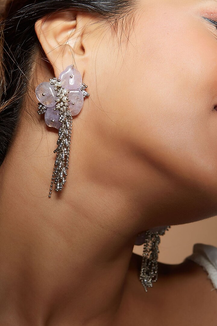 Gold Finish Synthetic Stone Cocktail Earrings by House of D'oro at Pernia's Pop Up Shop