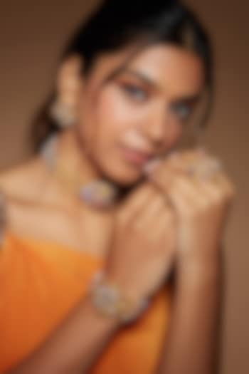 Gold Finish Multi-Colored Stone & Pearl Choker Necklace Set by House of D'oro at Pernia's Pop Up Shop