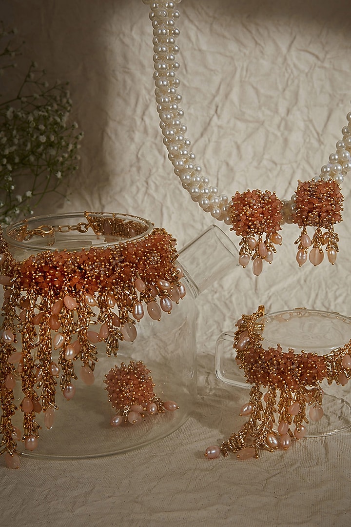 Gold Finish Gold Beige Stone Choker Necklace Set by House of D'oro at  Pernia's Pop Up Shop