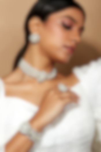 Gold Finish Synthetic Stone & Beaded Choker Necklace Set by House of D'oro at Pernia's Pop Up Shop