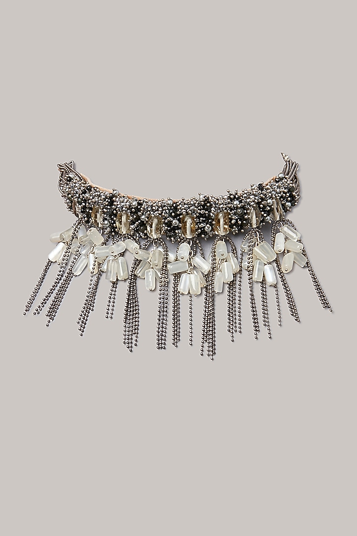 Silver Finish Black & Silver Stone Choker Necklace by House of D'oro at Pernia's Pop Up Shop