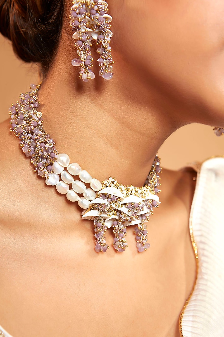 Gold Finish Shell & Agate Choker Necklace by House of D'oro at Pernia's Pop Up Shop