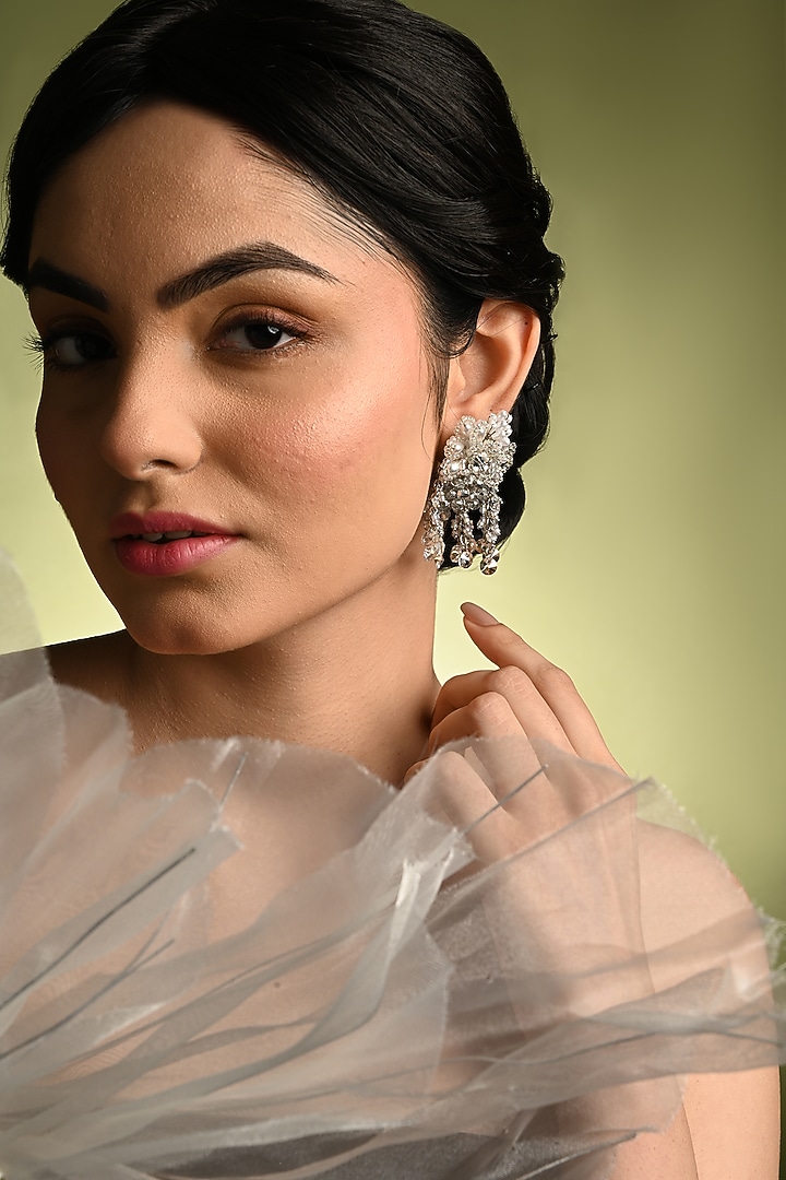 Silver Finish Crystal Stud Earrings by House of D'oro at Pernia's Pop Up Shop