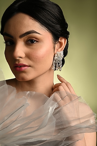 Silver Finish Crystal Stud Earrings by House of D'oro