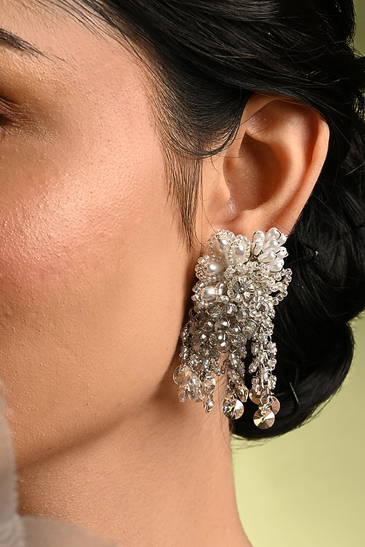 Silver Finish Crystal Stud Earrings by House of D'oro at Pernia's Pop Up Shop