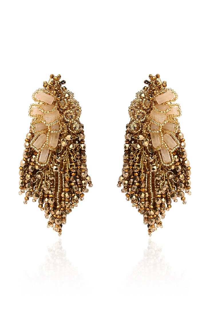 Gold Finish Quartz Cascading Floral Dangler Earrings by House of D'oro at Pernia's Pop Up Shop