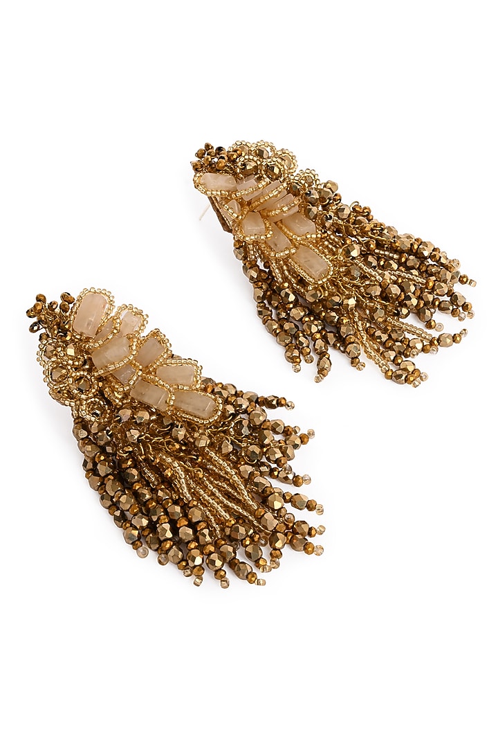 Gold Finish Quartz Cascading Floral Dangler Earrings by House of D'oro at Pernia's Pop Up Shop