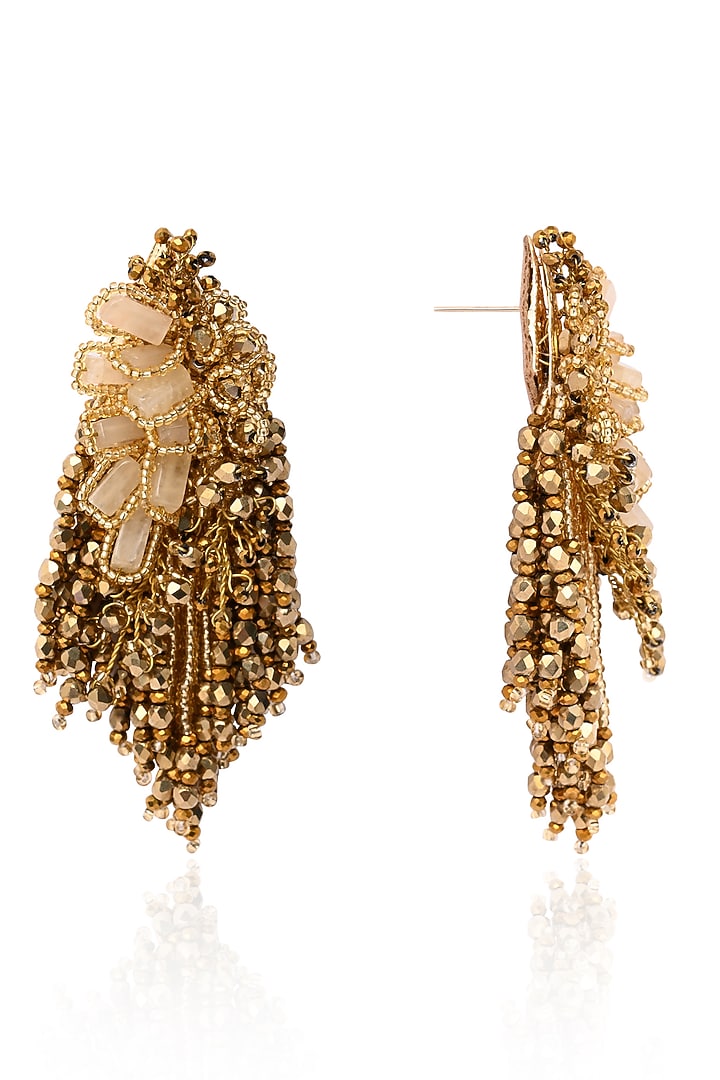 Gold Finish Quartz Cascading Floral Dangler Earrings by House of D'oro at Pernia's Pop Up Shop
