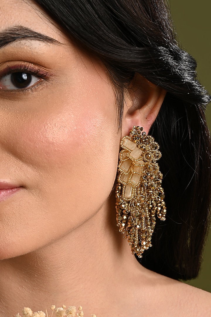 Gold Finish Quartz Cascading Floral Dangler Earrings by House of D'oro at Pernia's Pop Up Shop