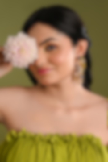 Gold Finish Multi-Colored Agate Stone Floral Dangler Earrings by House of D'oro at Pernia's Pop Up Shop