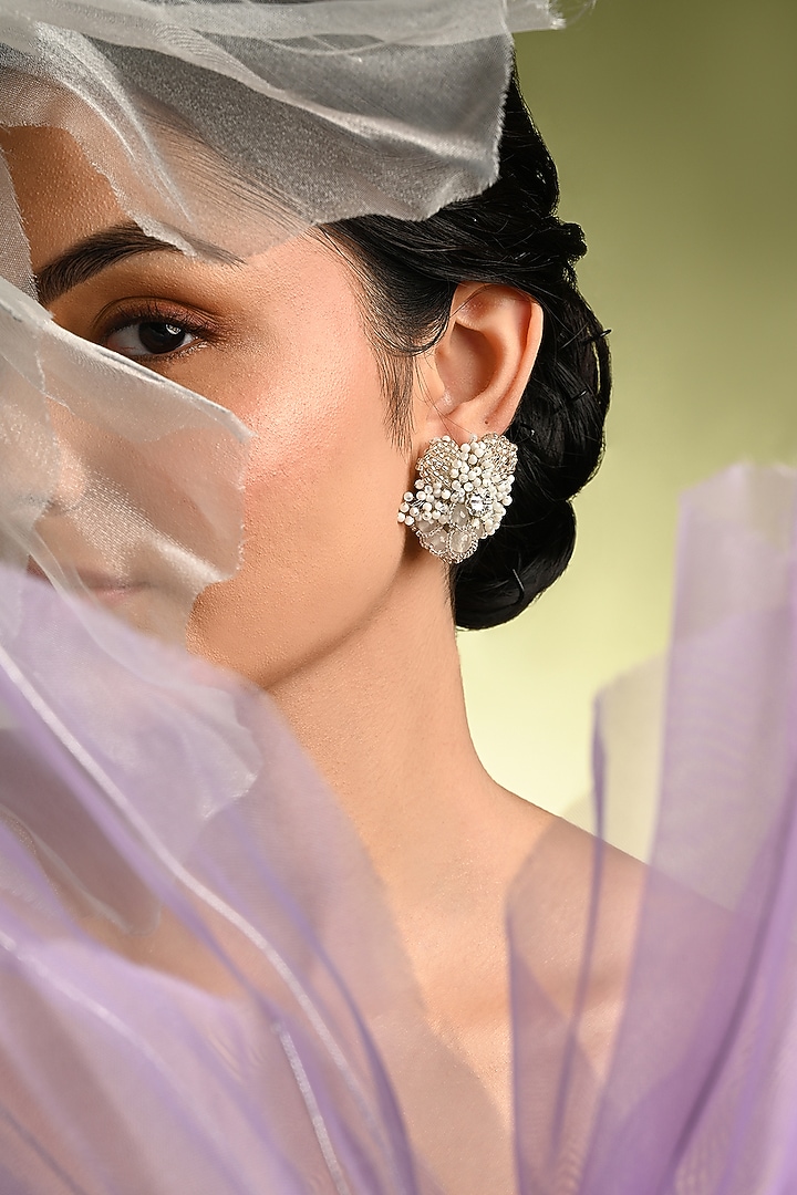 Gold Finish Moonstone Stud Earrings by House of D'oro at Pernia's Pop Up Shop