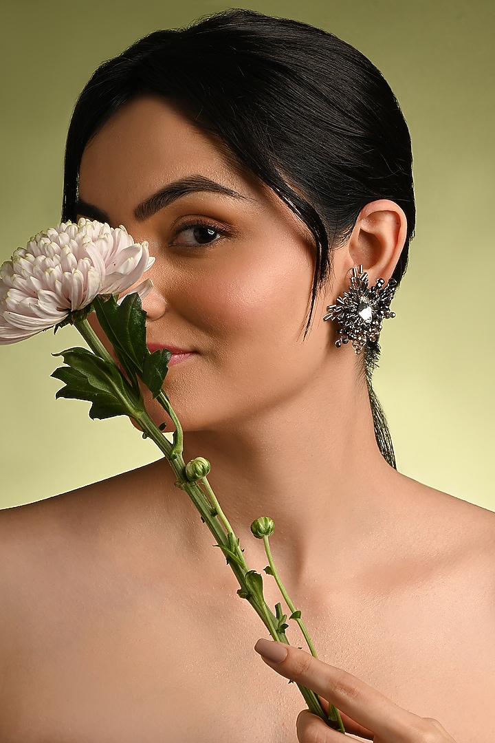 Gold Finish Moonstone Stud Earrings by House of D'oro at Pernia's Pop Up Shop