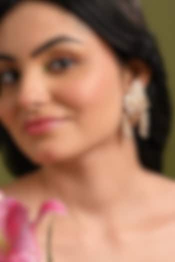 Gold Finish Freshwater Pearl Floral Dangler Earrings by House of D'oro at Pernia's Pop Up Shop