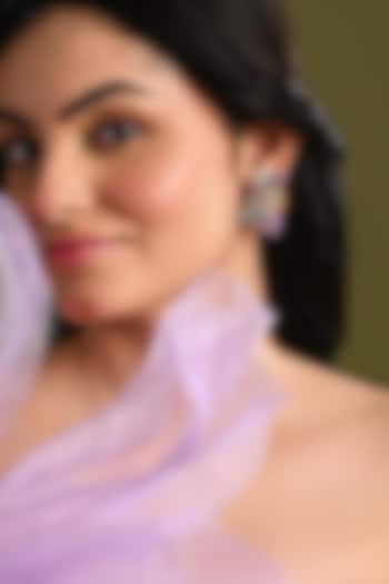 Gold Finish Multi-Colored Stone Floral Stud Earrings by House of D'oro at Pernia's Pop Up Shop