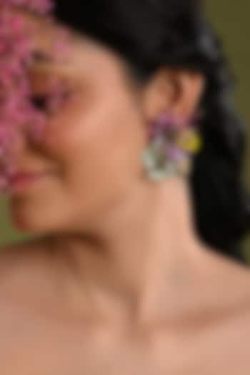 Gold Finish Multi-Colored Crystal Floral Stud Earrings by House of D'oro at Pernia's Pop Up Shop