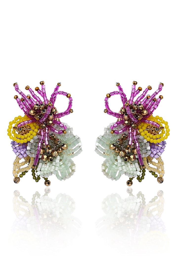 Gold Finish Multi-Colored Crystal Floral Stud Earrings by House of D'oro at Pernia's Pop Up Shop