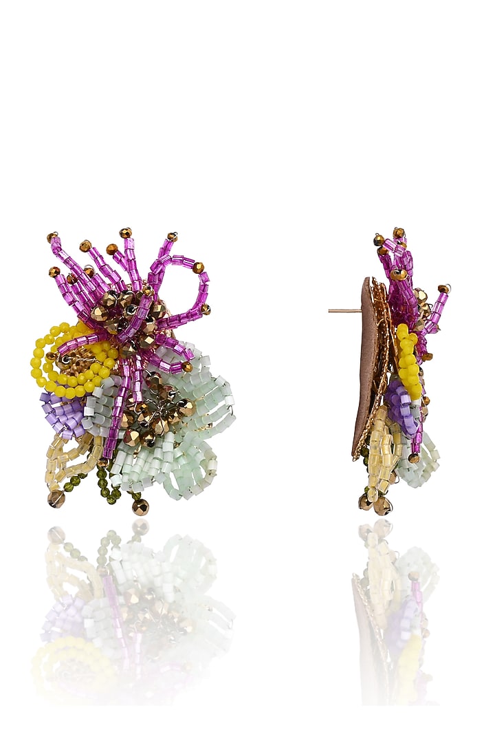 Gold Finish Multi-Colored Crystal Floral Stud Earrings by House of D'oro at Pernia's Pop Up Shop