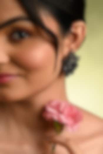 Gold Finish Black Quartz Stone Stud Earrings by House of D'oro at Pernia's Pop Up Shop