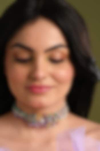 Gold Finish Multi-Colored Stone Floral Choker Necklace by House of D'oro at Pernia's Pop Up Shop
